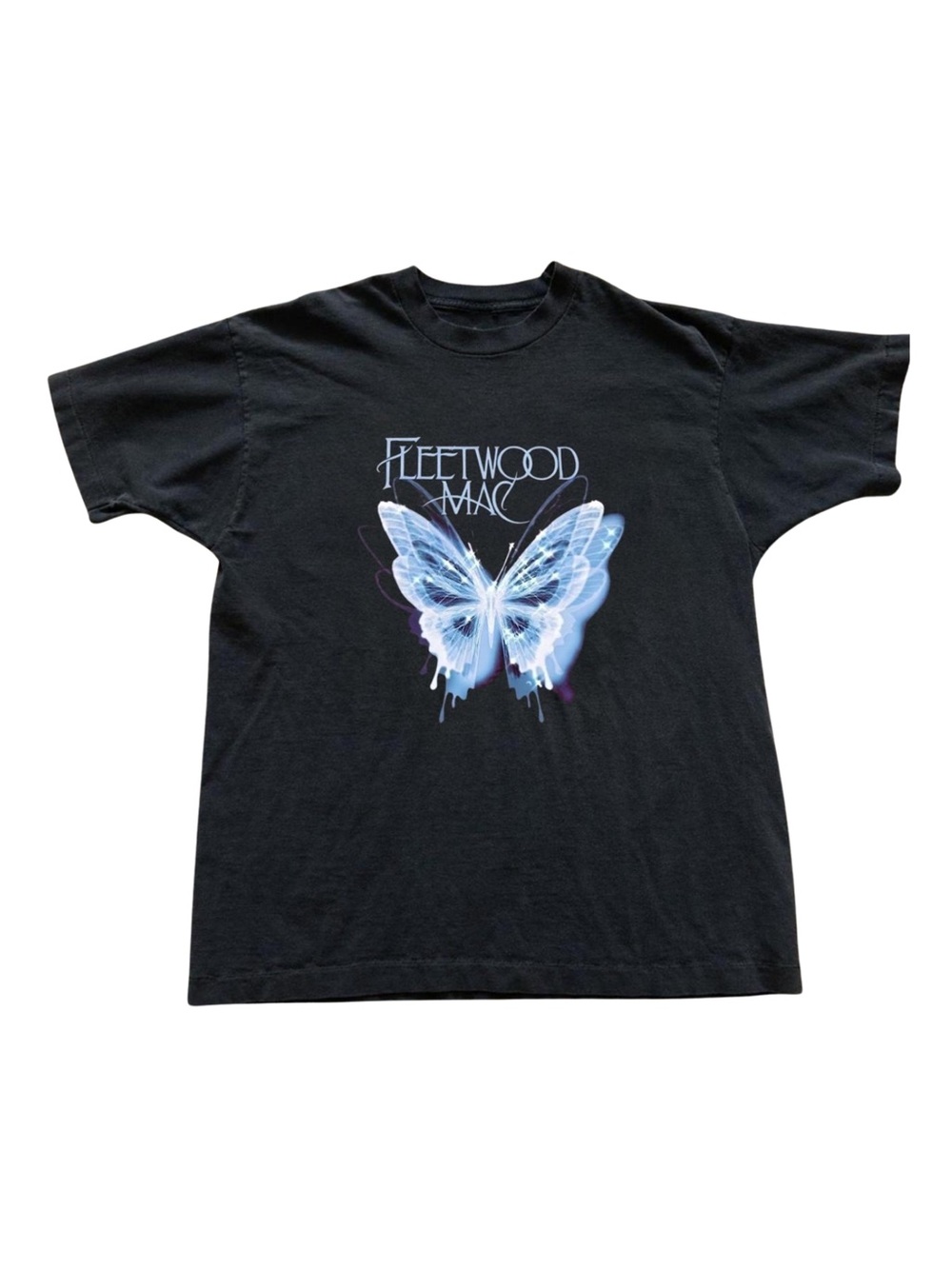Gildan Black Short Sleeve Tee with Blue Butterfly Graphic